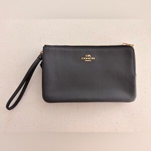 Coach Navy Pebbled Leather Wristlet and Zip Pouch Set